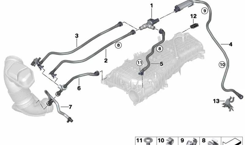 Tank ventilation tube with OEM resonator 13908664926 for BMW G20, G21. Original BMW.