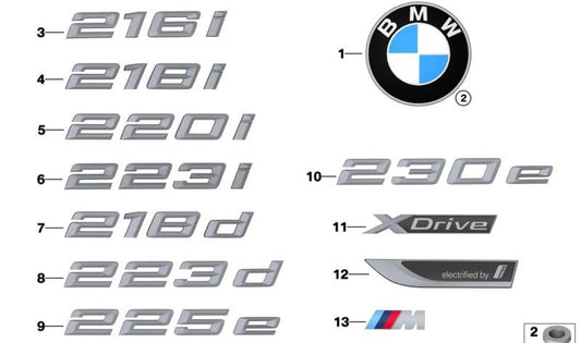 Emblem for BMW Series 2 U06 (OEM 51148494191). Genuine BMW