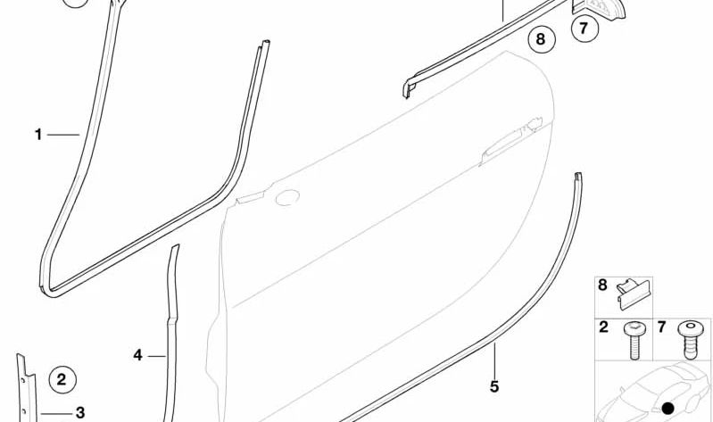 Sello inferior de puerta derecha OEM 51338232336 para BMW E52 (Z8). Original BMW.