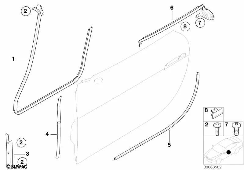 Junta de la puerta izquierda para BMW Z8 E52 (OEM 51718232333). Original BMW.