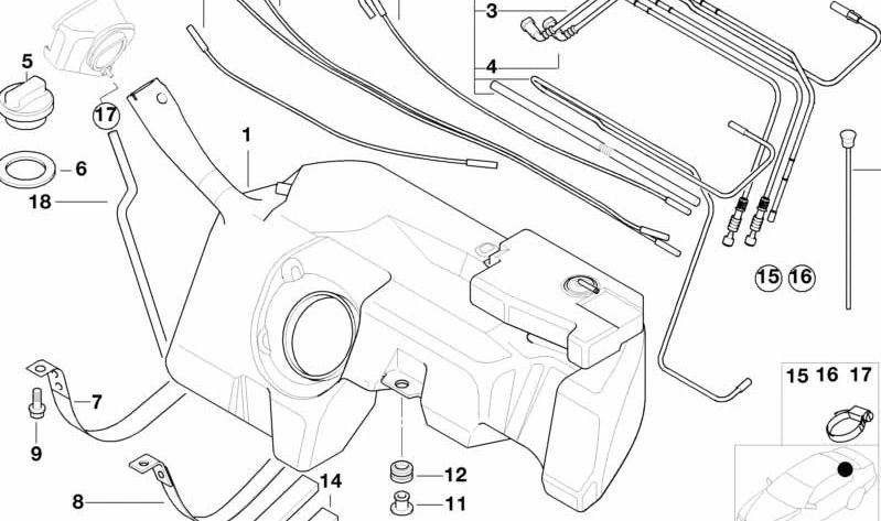 Depósito de Combustible de Plástico para BMW, varios modelos (OEM 16112282378). Original BMW.