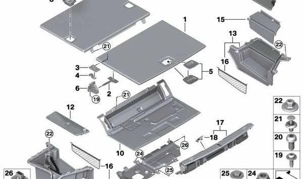 Tapa compartimento de almacenamiento derecho para BMW Serie 7 G11, G12 (OEM 51477376500). Original BMW