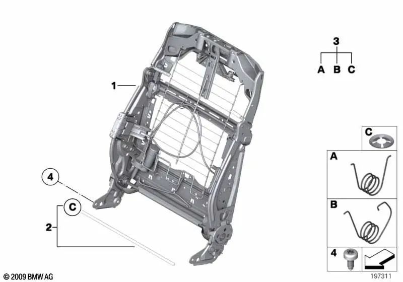 Armazón del Respaldo del Asiento Básico para BMW Serie 5 F10, F11, F18 (OEM 52109144893). Original BMW