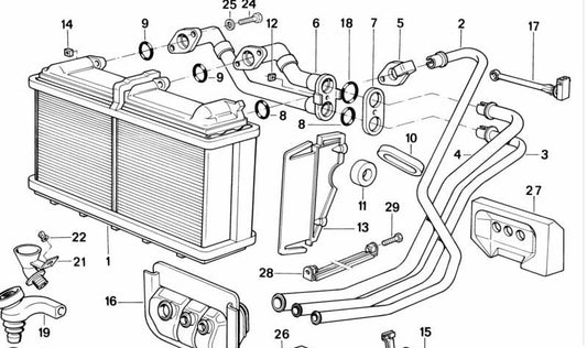 Left drain for BMW E34, E32, E31 (OEM 64111374133). Original BMW