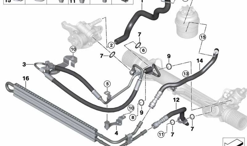 Tubería de retorno del radiador para BMW Serie 1 E82, E88, Serie 3 E90, E91, E92, E93, X1 E84 (OEM 32416781458). Original BMW.