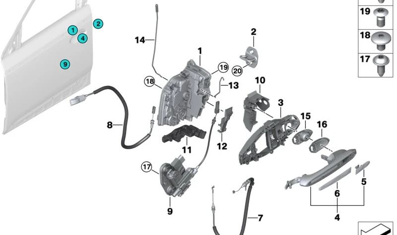 Bowden Bowden Apertura interna della porta d'ingresso OEM 51217409277 per BMW G01, G08, F97, G02, F98, G09. BMW originale.