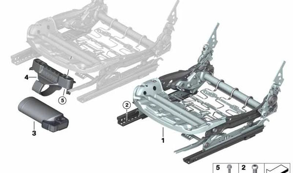 Mecanismo de asiento izquierdo para BMW I01, I12 (OEM 52107304533). Original BMW.