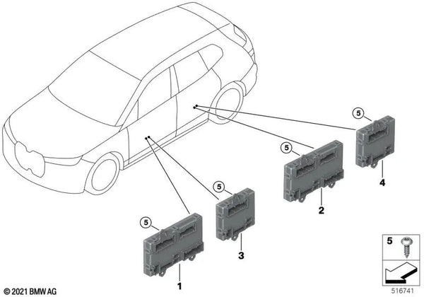 Unidad de control de puerta lado del conductor trasera para BMW I20 (OEM 61355A4DE15). Original BMW