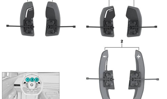 Paddle shift (shift paddles) OEM 61315A443A6 for BMW. Compatible with models: 1 Series (F20, F21), 2 Series (F22, F23, F87), 3 Series (F30, F31, F34, F80), 4 Series (F32, F33, F36, F82, F83), 5 Series (G30, G31), 6 Series (G32), 7 Series (G11, G12),