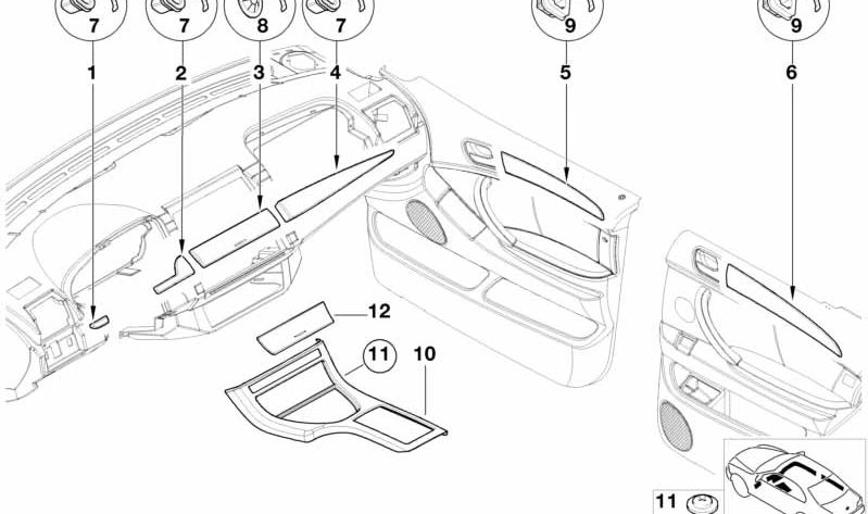 Base de consola central OEM 51168408025 para BMW E53. Original BMW.