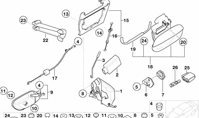 Cable Bowden izquierdo para BMW Serie 5 E39 (OEM 51228225713). Original BMW