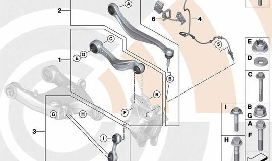 Kit de reparación de brazo de suspensión izquierdo para BMW F10, F18, F06, F12, F13 (OEM 33322450889). Original BMW