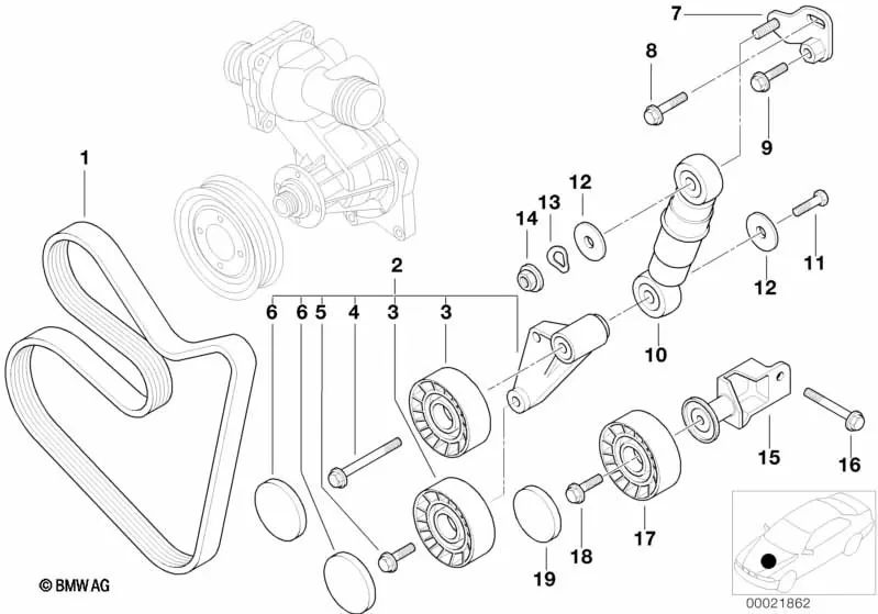 Keilrippenriemen para BMW E39, E38, E53 (OEM 11287636377). Original BMW.