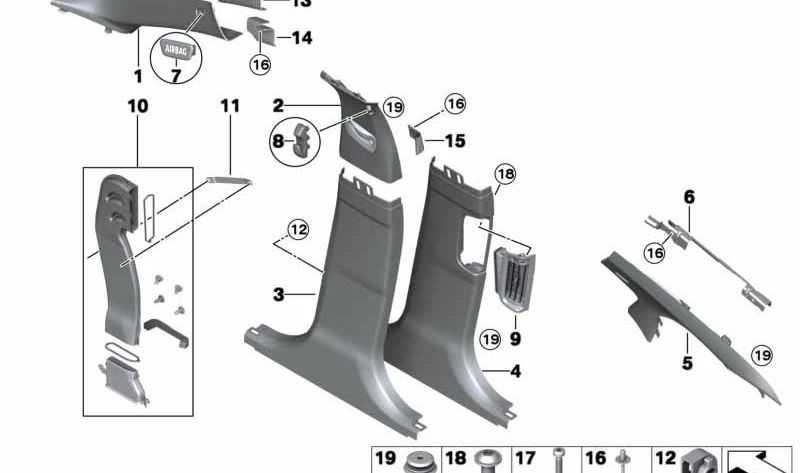 Embela Pilar C OEM superior esquerdo 51439173433 para BMW F10, F18. BMW original.