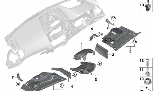 Soporte de revestimiento del área de los pies para BMW Serie 5 F90, G30, G31, Serie 6 G32, Serie 7 G11, G12, Serie 8 F91, F92, F93, G15, G16 (OEM 51459365038). Original BMW