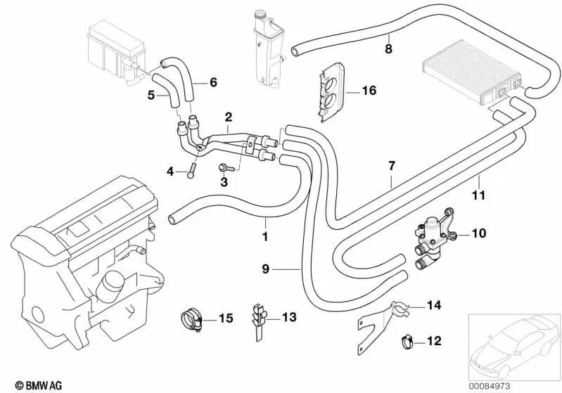 Tubo del Válvula de Agua-Calentador Instantáneo para BMW E46 (OEM 64216903316). Original BMW.