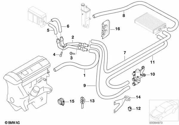 Manguera de Doble Tubo para Válvula de Agua para BMW Serie 3 E46 (OEM 64216903313). Original BMW