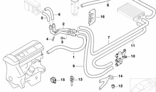 Tubo Válvula de Agua-Radiador para BMW E46 (OEM 64216901567). Original BMW