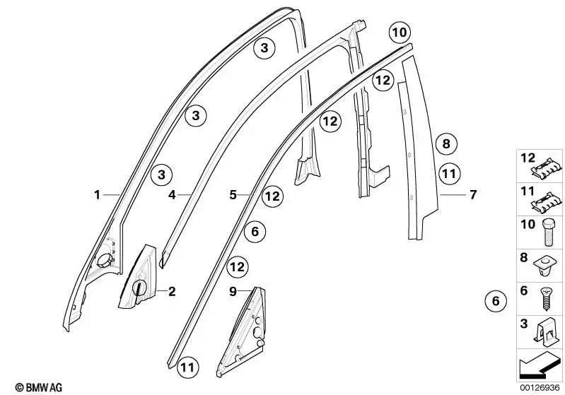 Sellado Triángulo de Espejo Interior Izquierdo para BMW E60, E60N, E61, E61N (OEM 51337076123). Original BMW