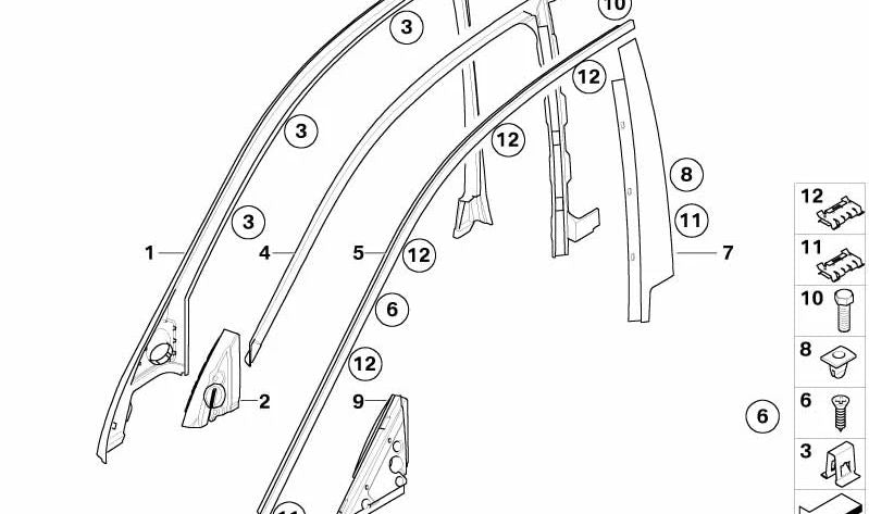 Embellecedor Marco de Ventana Pilar B Puerta delantera izquierda para BMW E60, E61 (OEM 51337898141). Original BMW