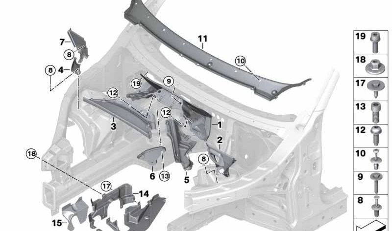 Tabique de Separación Motor Medio Inferior para BMW X5 E70, F15, F85, X6 E71, F16, F86 (OEM 51717169422). Original BMW.