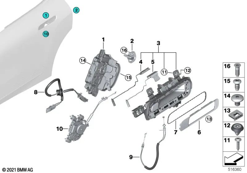 Asistente de cierre trasero derecho para BMW I20 (OEM 51227932228). Original BMW