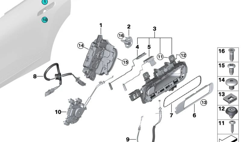 Soporte de manija exterior para puerta trasera derecha para BMW I20 (OEM 51225A0C952). Original BMW.