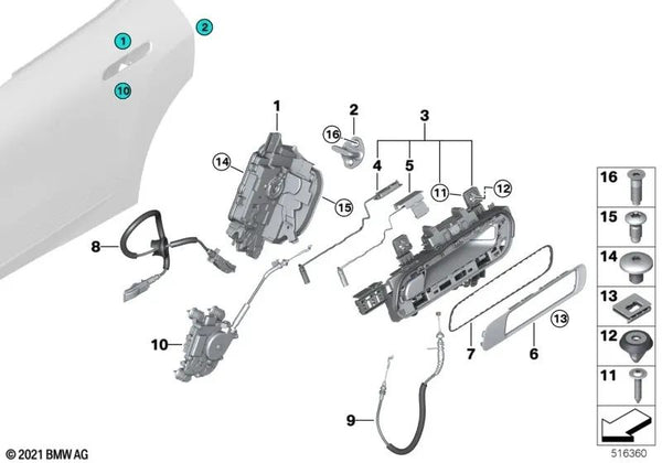 Junta cubierta manilla exterior puerta trasera izquierda para BMW i I20 (OEM 51225A33F83). Original BMW.