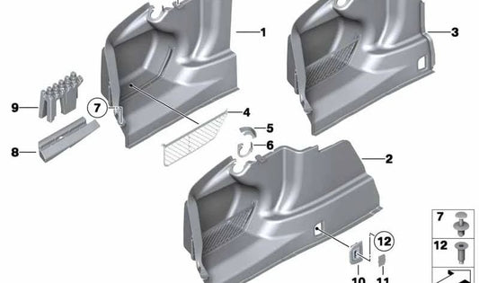 Revestimiento interior lateral izquierdo OEM 51479166091 para BMW Serie 7 (F01, F02, F04). Original BMW.