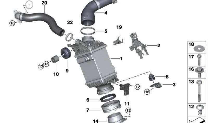 Soporte para intercooler OEM 17518489430 para BMW G30, G31, G11, G12, G14, G15, G16, G05, G06, G07. Original BMW.