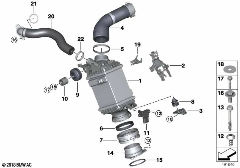 Tubo de conexão para BMW Série 5 G30, G30N, Série 7 G11N, G12N, Série 8 G14, G15, G16, X5 G05, X6 G06, X7 G07 (OEM 13718664925). BMW originais.