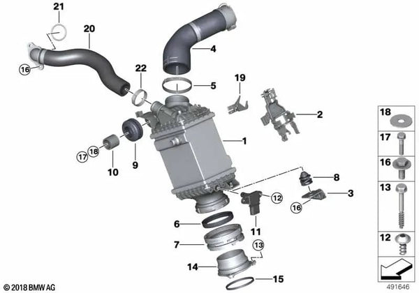 Tubo de conexión para BMW Serie 5 G30, G30N, Serie 7 G11N, G12N, Serie 8 G14, G15, G16, X5 G05, X6 G06, X7 G07 (OEM 13718664925). Original BMW.