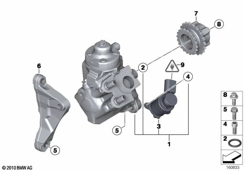 Bomba de Alta Presión para BMW Serie 1 F20, F21, Serie 2 F22, Serie 3 E90N, E91N, E92N, E93N, F30, F31, F34, Serie 4 F32, F33, F36, Serie 5 F07, F10, F11, X1 E84, X3 F25 (OEM 13517824477). Original BMW