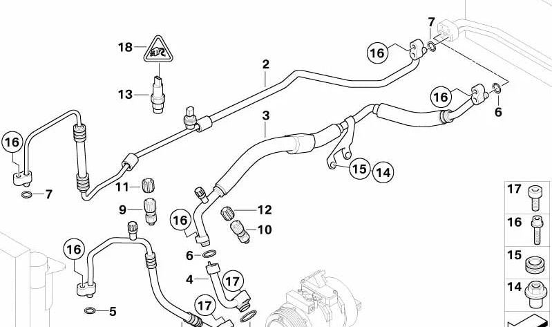 Evaporator suction pipe to compressor OEM 64539140729 for BMW E65, E66. Original BMW.