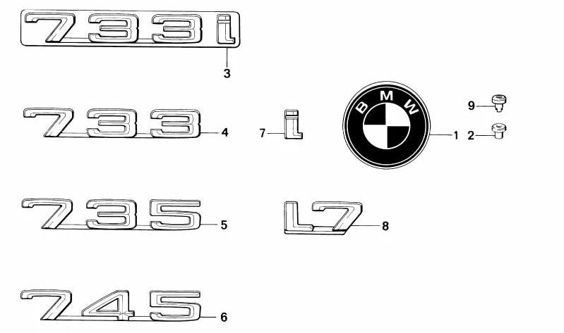 Emblema trasero OEM 51141872328 para BMW E21, E23. Original BMW.