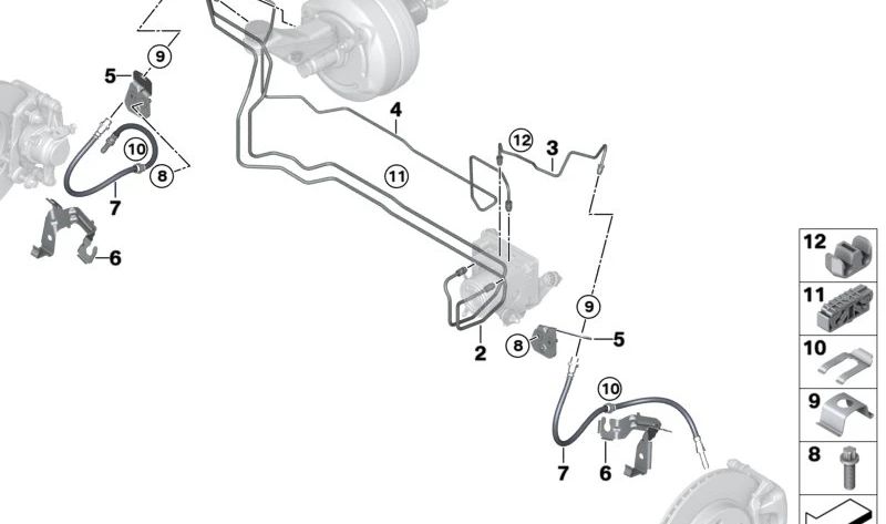 Unterstützung für die linke Bremse Latiguillo OEM 34306799309 für BMW i3 (I01). Original BMW.