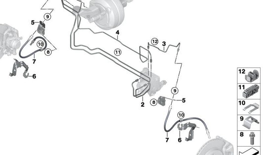 Supporto per il freno sinistro Latiguillo OEM 34306799309 per BMW I3 (I01). BMW originale.