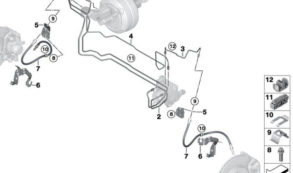 Soporte para línea de freno izquierda para BMW i I01, I01N (OEM 34326799387). Original BMW