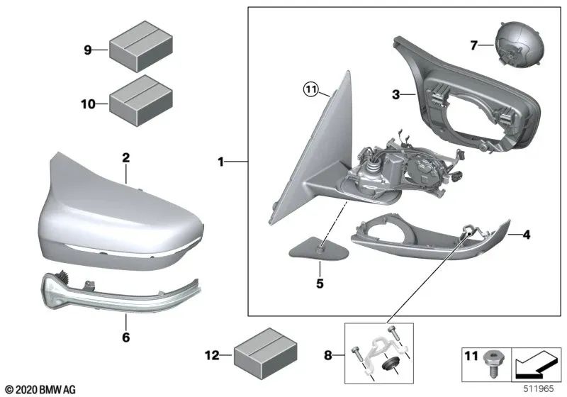 Retrovisor exterior M sin cristal calefactado izquierdo para BMW Serie 5 F90, F90N (OEM 51168071173). Original BMW.