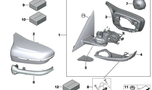 Espejo exterior M sin cristal calefactado derecho para BMW F90 (OEM 51168071166). Original BMW.