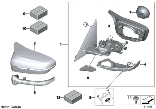 Left exterior mirror without heated glass for BMW 5 Series F90, F90N (OEM 51168071175). Original BMW.