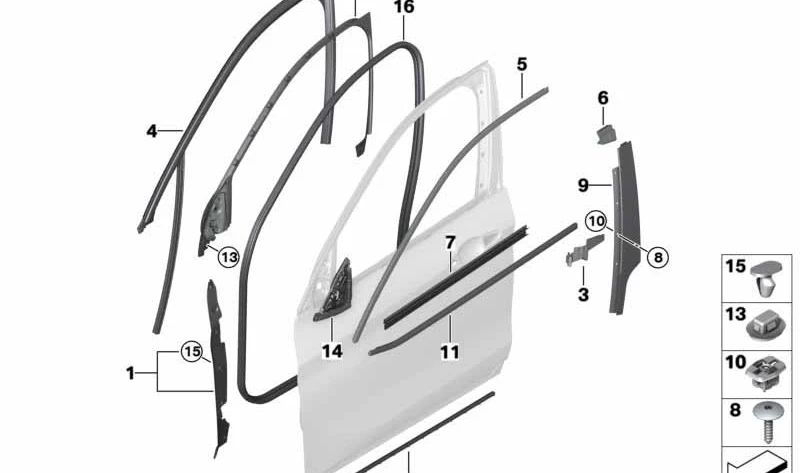 Coperchio della finestra La porta anteriore sinistra OEM 51337435817 per BMW F48 (x1). BMW originale.