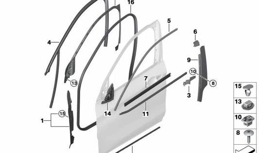 Sellado de goma para puerta delantera derecha OEM 51767349644 para BMW F48, F49. Original BMW.