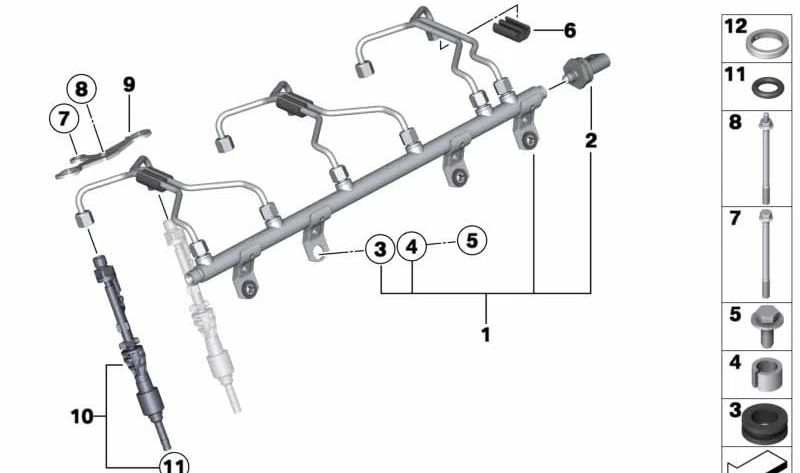 Inyector para BMW E82, E88, F20, F21, F22, F23, F87, E93, F30, F31, F34, F35, F80, F32, F33, F36, F82, F83, F07, F10, F11, F18, F06, F12, F13, F01N, F02N, E84, F25, F26, F15, E71, F16 (OEM 13647639994). Original BMW