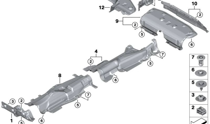 Aislamiento térmico silenciador trasero para BMW Serie 2 F45N, F46N, X1 F48, X2 F39, MINI F54, F60 (OEM 51487411984). Original BMW.