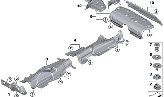 Isolamento termico silenziatore posteriore per BMW 2 F45N, F46N, X1 F48, X2 F39, Mini F54, F60 (OEM 51487411984). BMW originale.