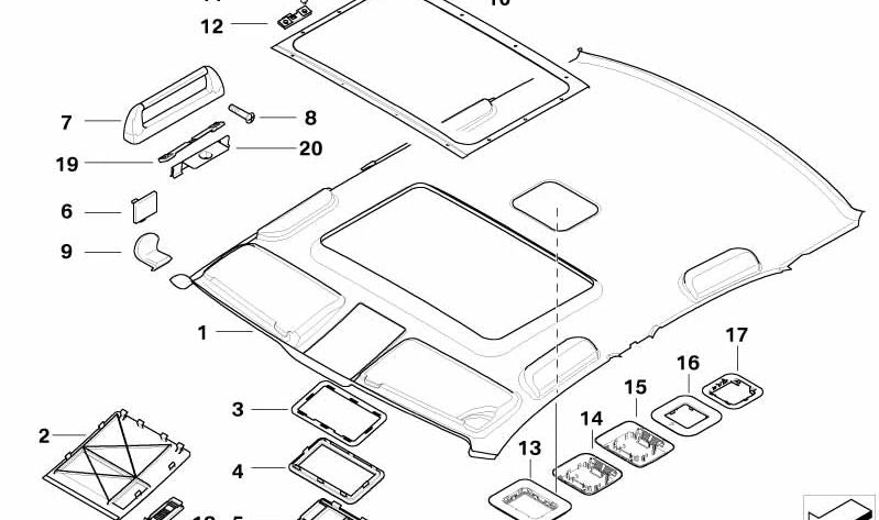 Cubierta del motor del techo solar para BMW E39 (OEM 51448206532). Original BMW