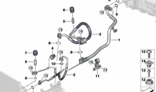 Tubería de presión Compresor-Condensador para BMW Serie 5 G30, G31 Serie 6 G32 Serie 7 G11, G12 Serie 8 G14, G15 (OEM 64539321597). Original BMW