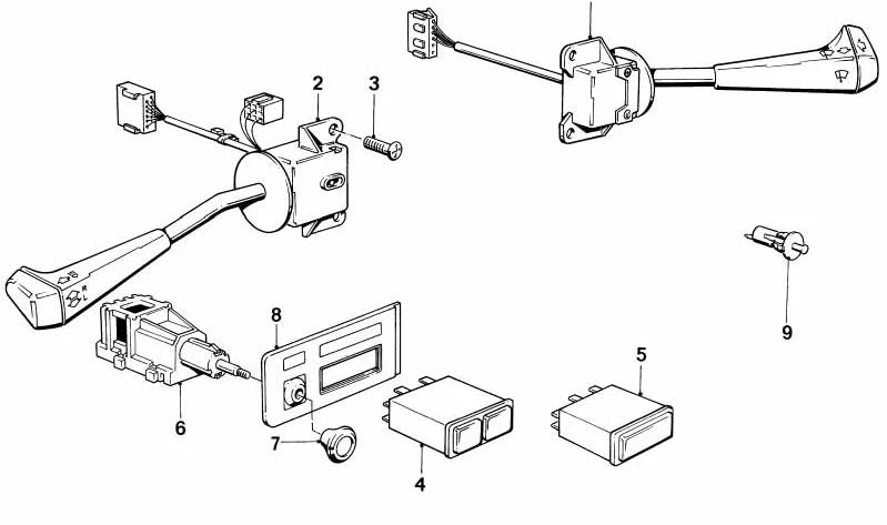 Interruptor Luces de Dirección, Cortas y Largas para BMW E30, E24 (OEM 61311377965). Original BMW