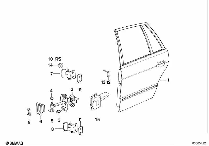 Right rear door for BMW 5 Series E34 (OEM 41528185072). Genuine BMW